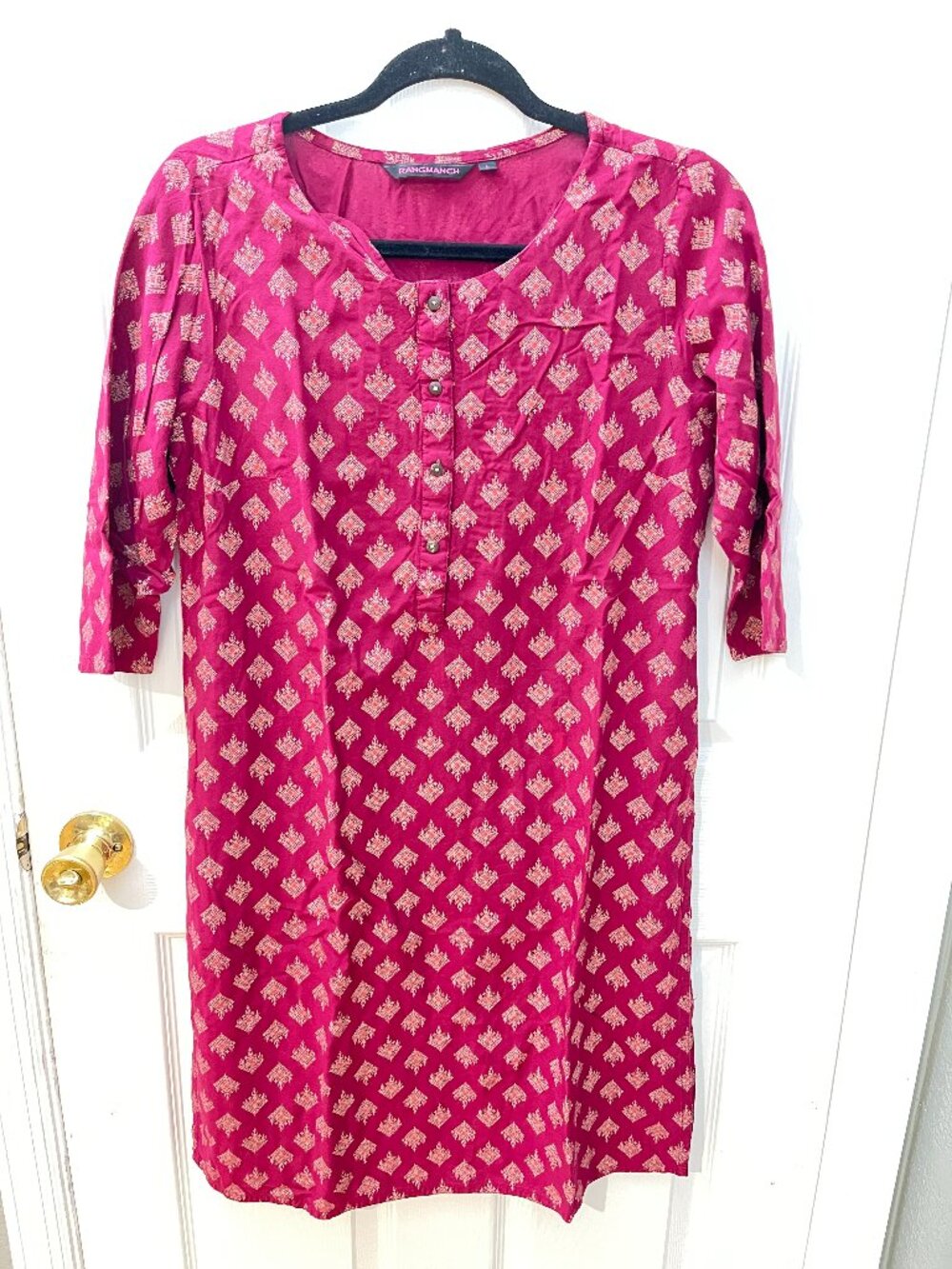 Red Printed Kurti Women Size [L] Ethnic Tunic Indian Style Top